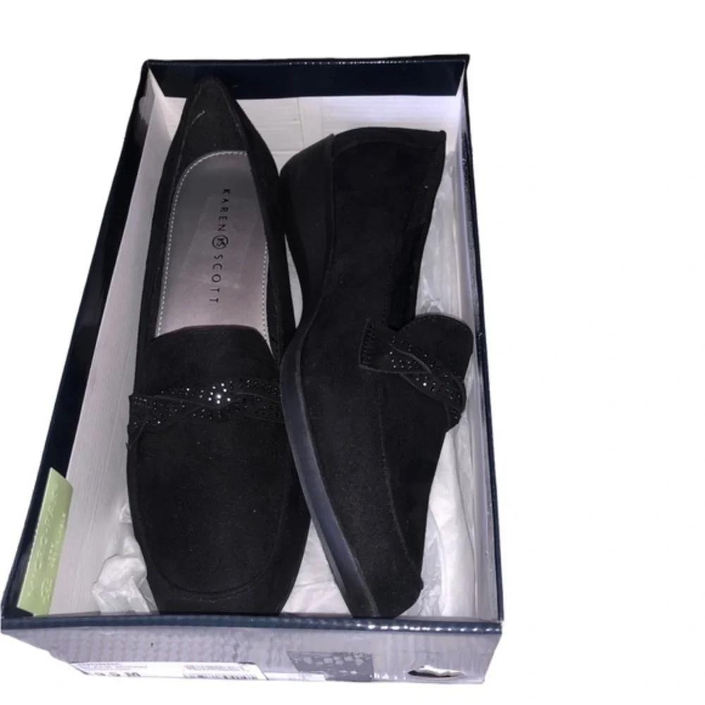 Karen Scott Womens Closed Toe Slip-on Joonne Loafer Shoes Black Micro 9.5 M NWT